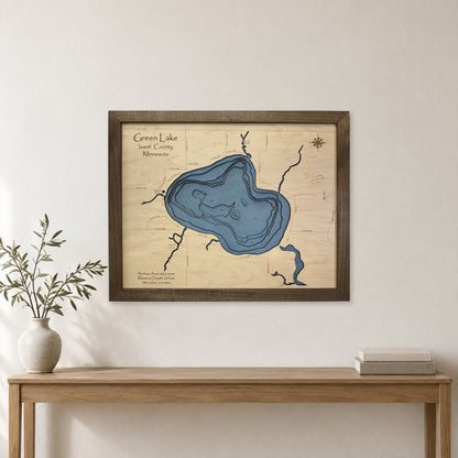 Green Lake, Isanti County, Minnesota Wood Map — Multilayer — room mockup