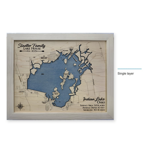 Indian Lake, Ohio Wood Map — Single layer — style-labeled photo