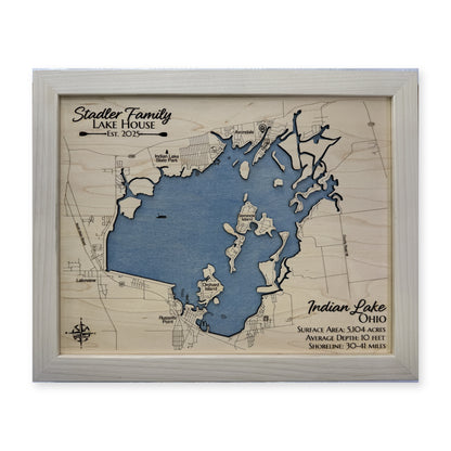 Indian Lake, Ohio Wood Map — Single layer — plain-background photo