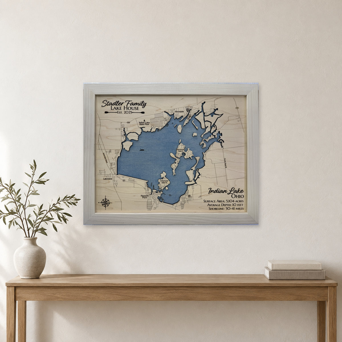 Indian Lake, Ohio Wood Map — Single layer — room mockup