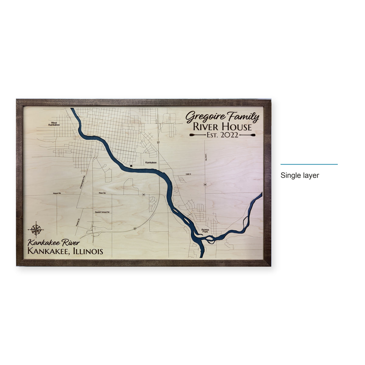 Kankakee River, Illinois Wood Map — Single layer — style-labeled photo