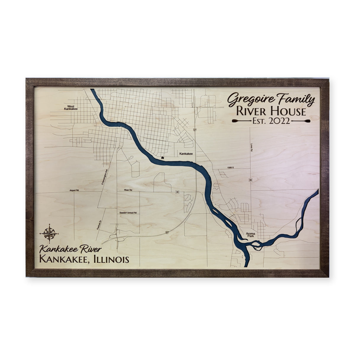 Kankakee River, Illinois Wood Map — Single layer — plain-background photo
