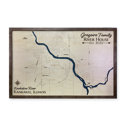 Kankakee River, Illinois Wood Map — Single layer — plain-background photo