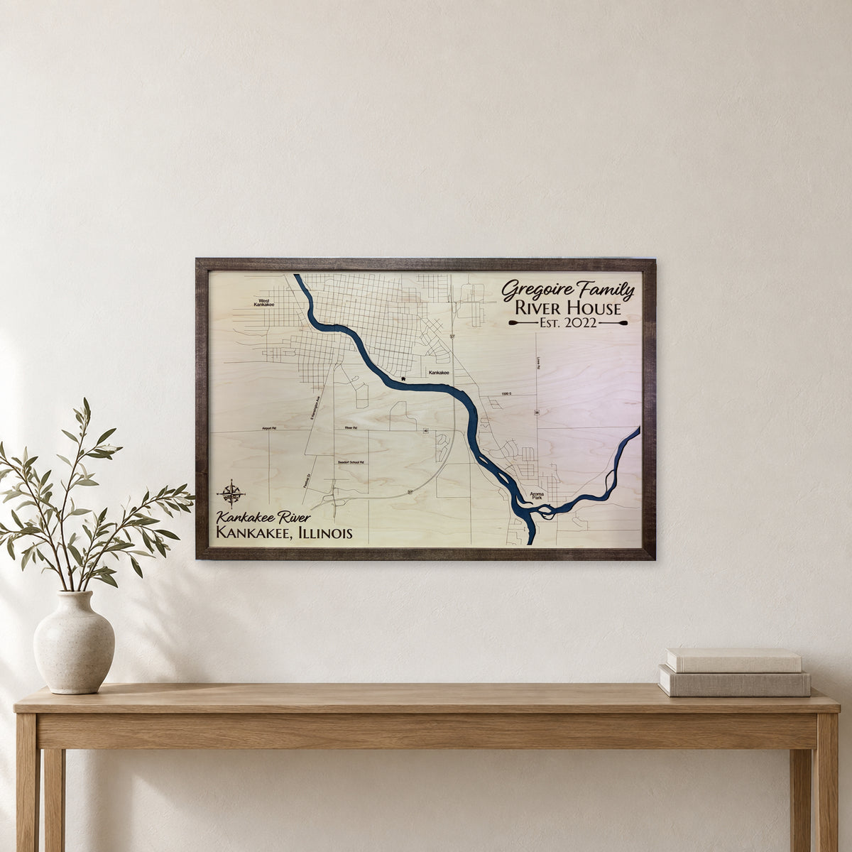 Kankakee River, Illinois Wood Map — Single layer — room mockup