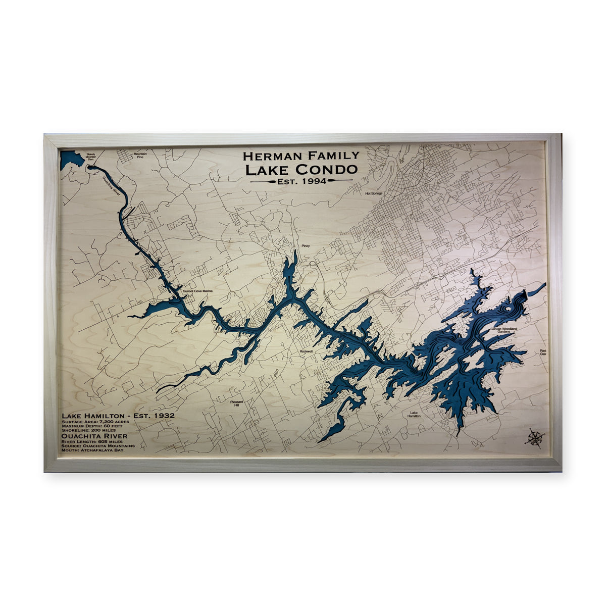 Lake Hamilton, Arkansas Wood Map — Multilayer — plain-background photo