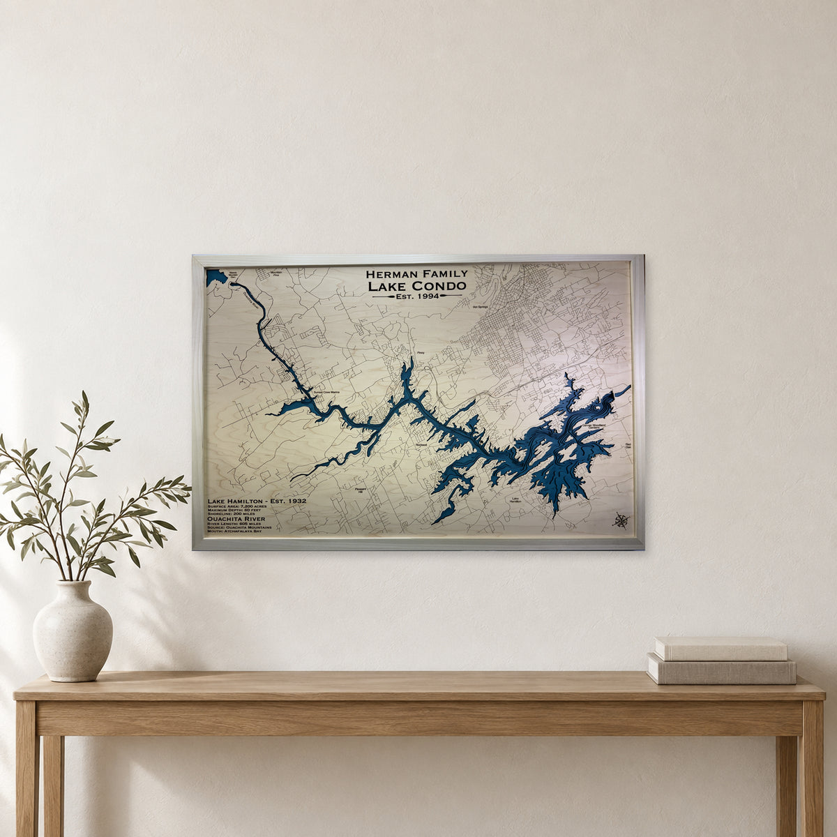 Lake Hamilton, Arkansas Wood Map — Multilayer — room mockup