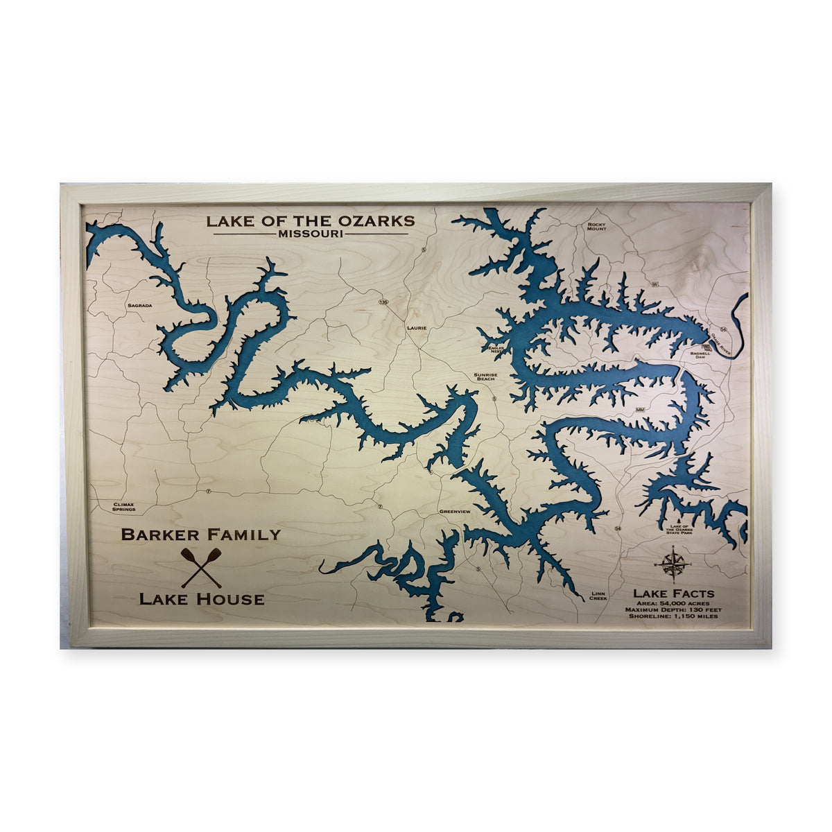 Lake of the Ozarks Wood Map — Single layer — plain-background photo