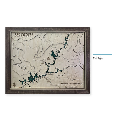 Lake Powell, Arizona Wood Map — Multilayer — style-labeled photo