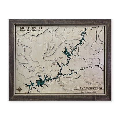 Lake Powell, Arizona Wood Map — Multilayer — plain-background photo