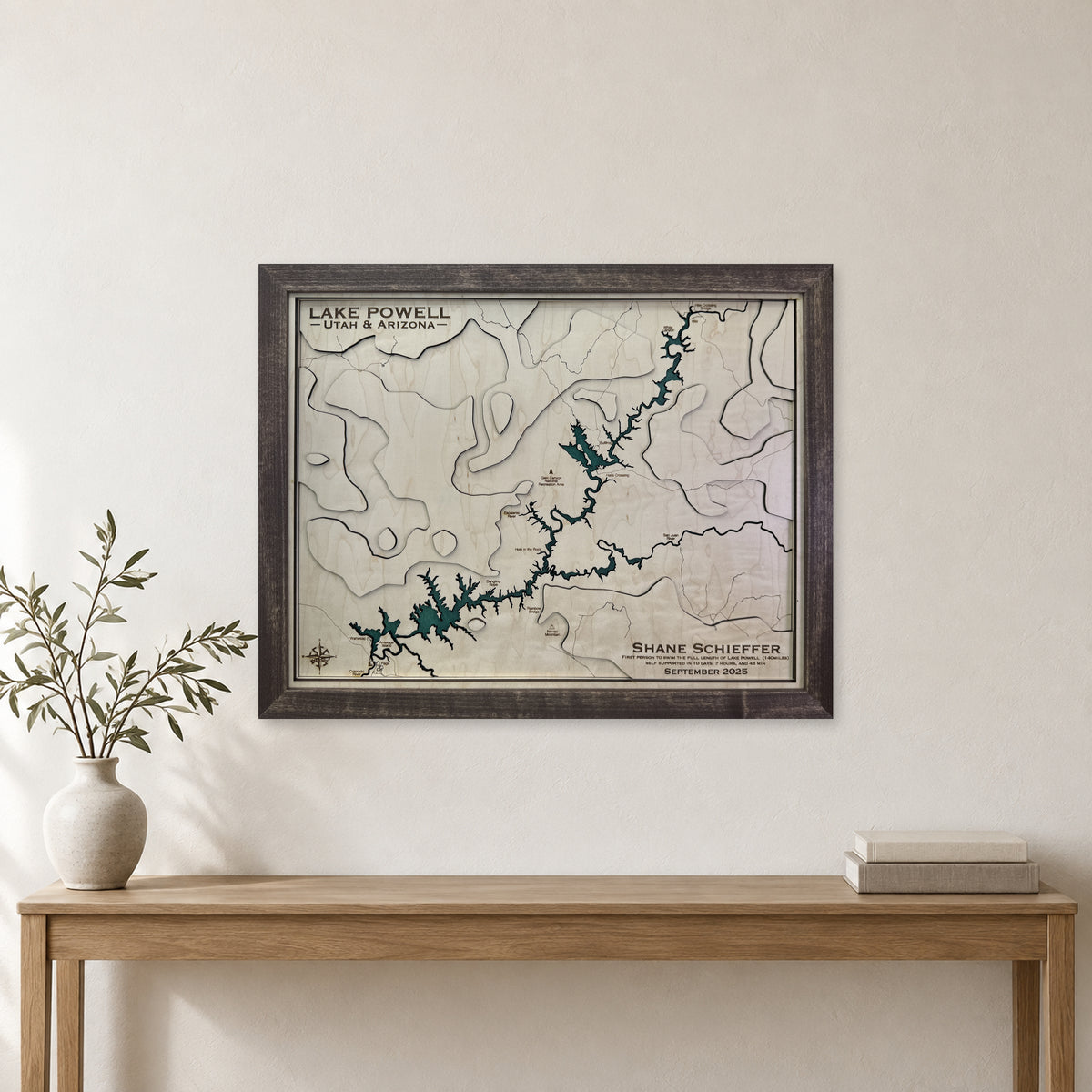 Lake Powell, Arizona Wood Map — Multilayer — room mockup