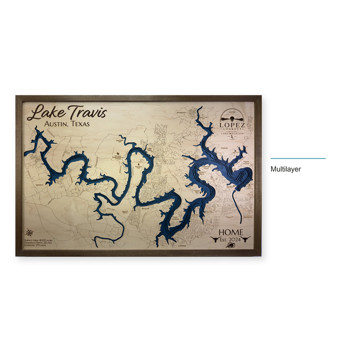 Lake Travis Wood Map — Multilayer — style-labeled photo