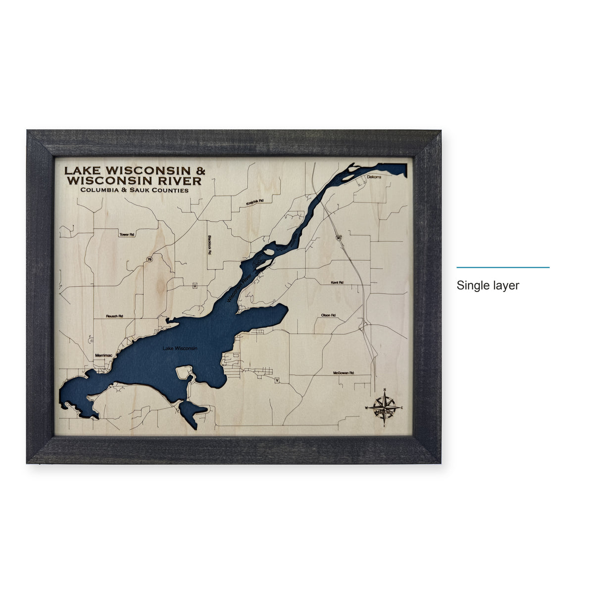 Lake Wisconsin and Wisconsin River Wood Map — Single layer — style-labeled photo