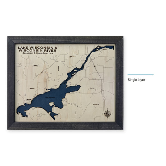Lake Wisconsin and Wisconsin River Wood Map — Single layer — style-labeled photo