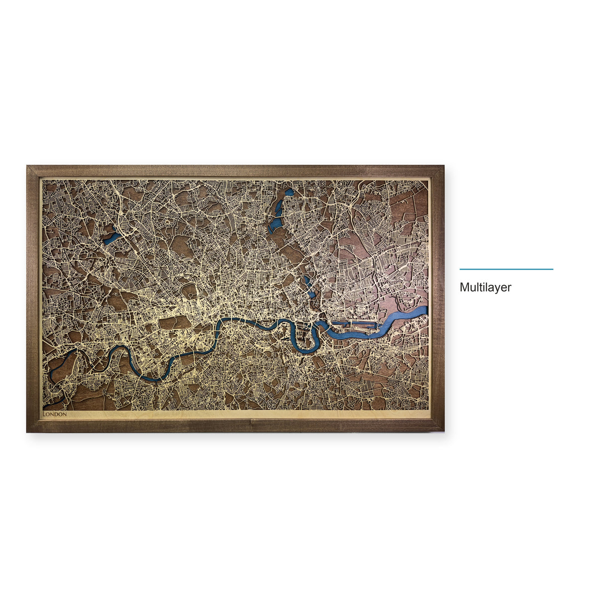 London, United Kingdom Wood Map — Multilayer — style-labeled photo