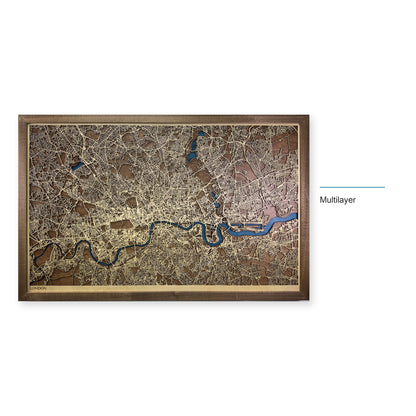 London, United Kingdom Wood Map — Multilayer — style-labeled photo