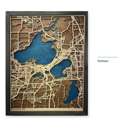 Madison, Wisconsin Wood Map — Multilayer — style-labeled photo