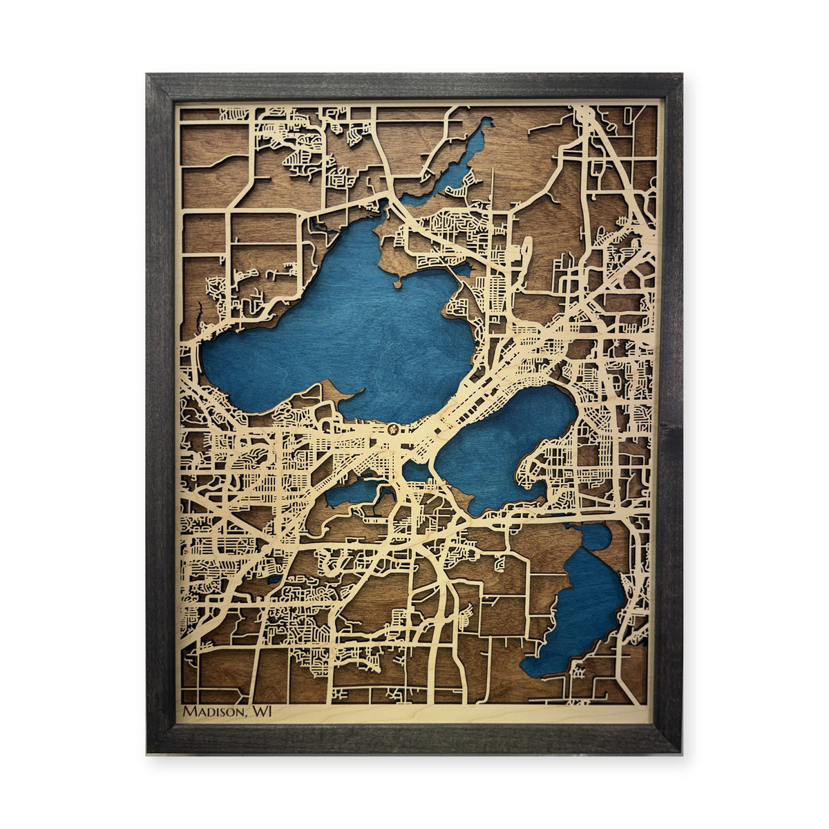 Madison, Wisconsin Wood Map — Multilayer — plain-background photo