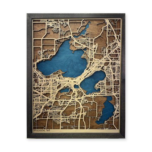 Madison, Wisconsin Wood Map — Multilayer — plain-background photo