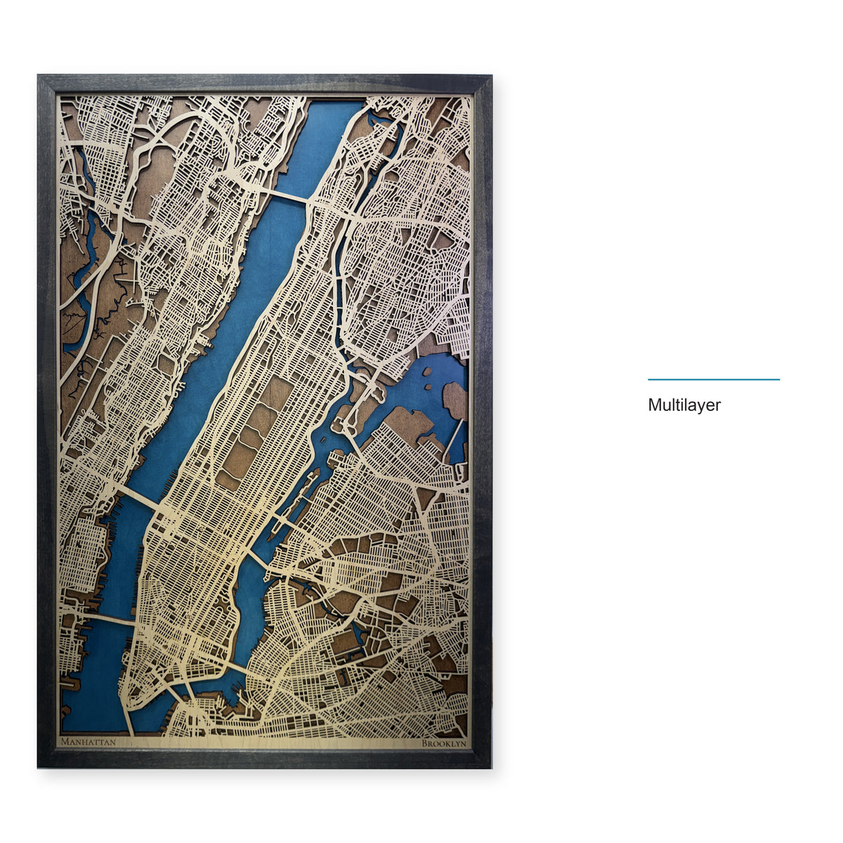 Manhattan, New York, Wood City Map — Multilayer — style-labeled photo