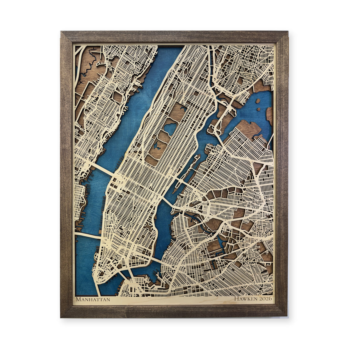 Manhattan, New York, Wood City Map — Multilayer — plain-background photo