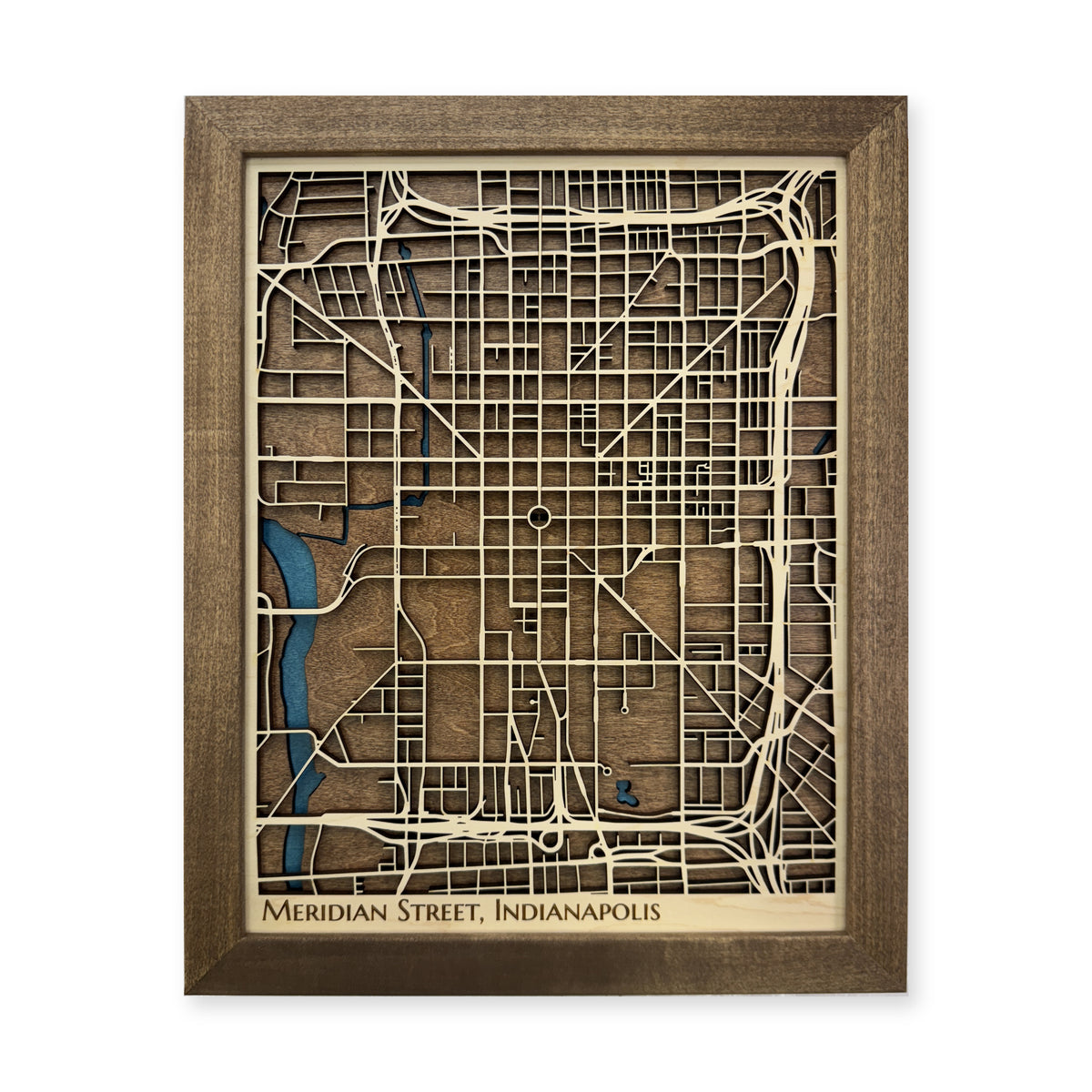 Meridian Street, Indianapolis, Indiana Wood Map — Multilayer — plain-background photo