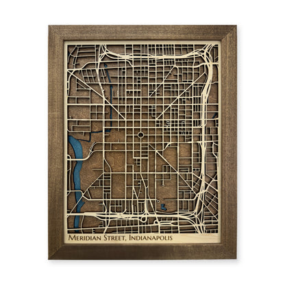 Meridian Street, Indianapolis, Indiana Wood Map — Multilayer — plain-background photo