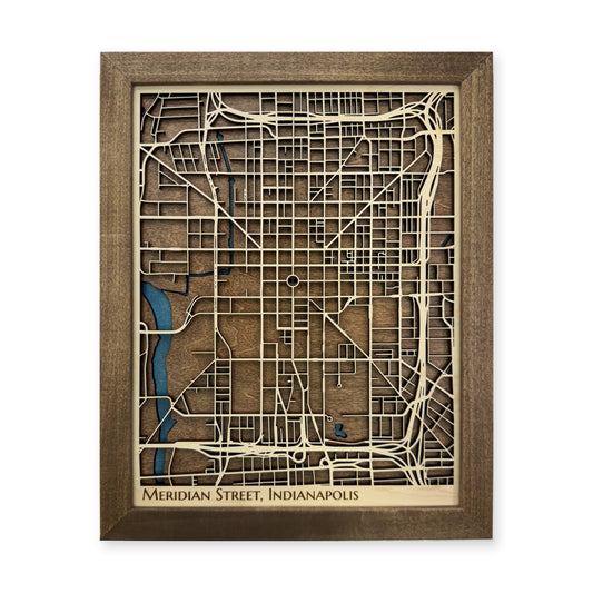 Meridian Street, Indianapolis, Indiana Wood Map — Multilayer — plain-background photo