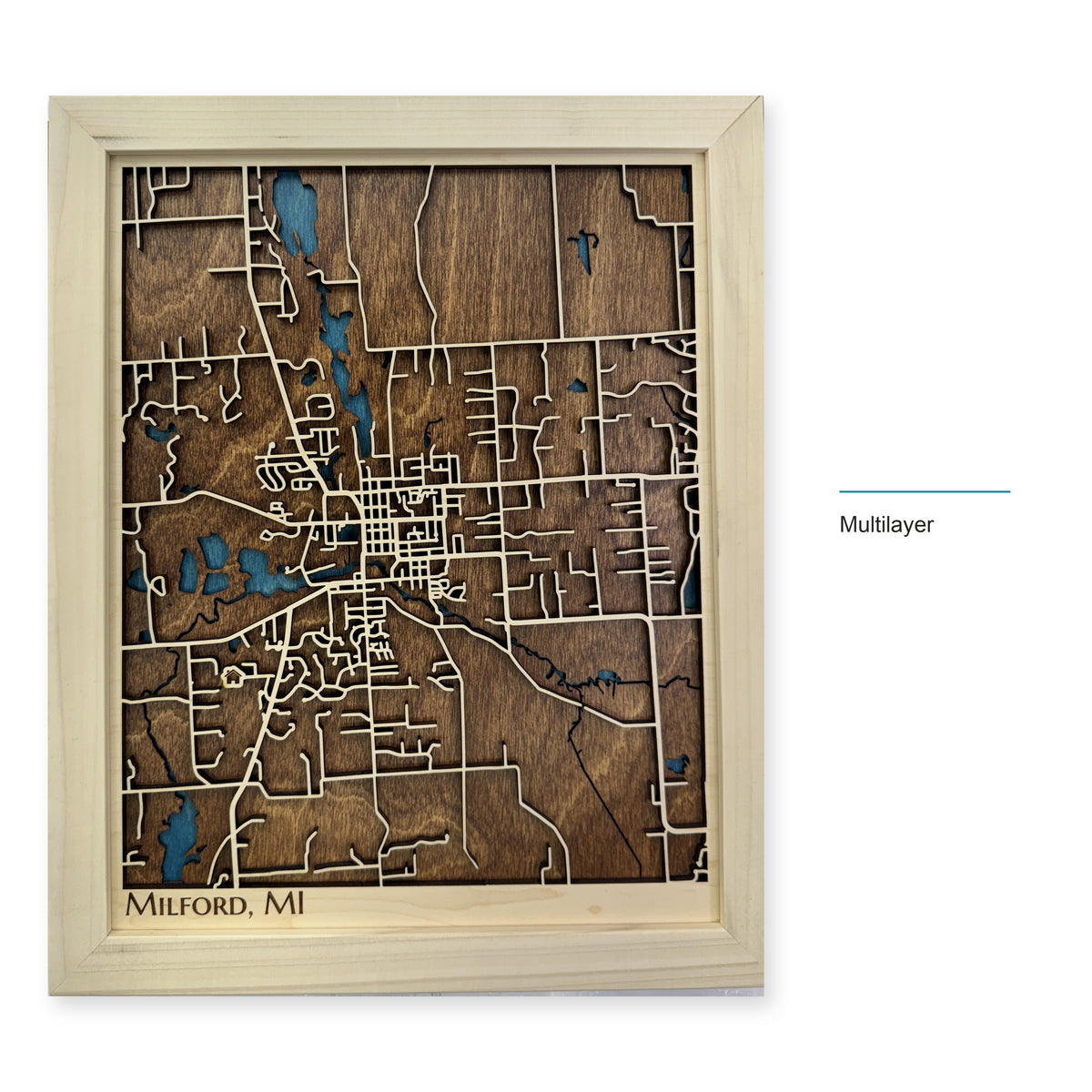Milford, Michigan Wood Map — Multilayer — style-labeled photo