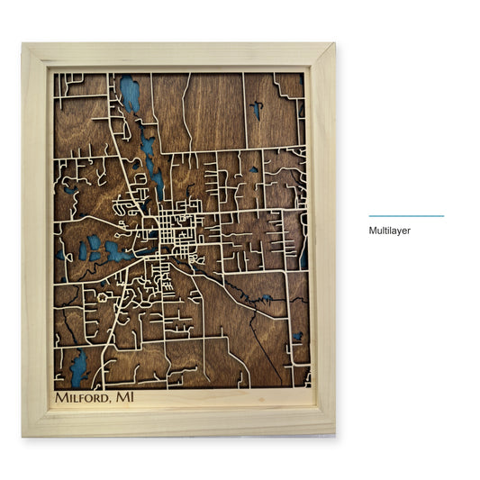 Milford, Michigan Wood Map — Multilayer — style-labeled photo