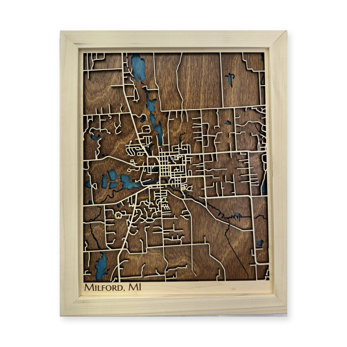 Milford, Michigan Wood Map — Multilayer — plain-background photo