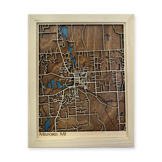 Milford, Michigan Wood Map — Multilayer — plain-background photo