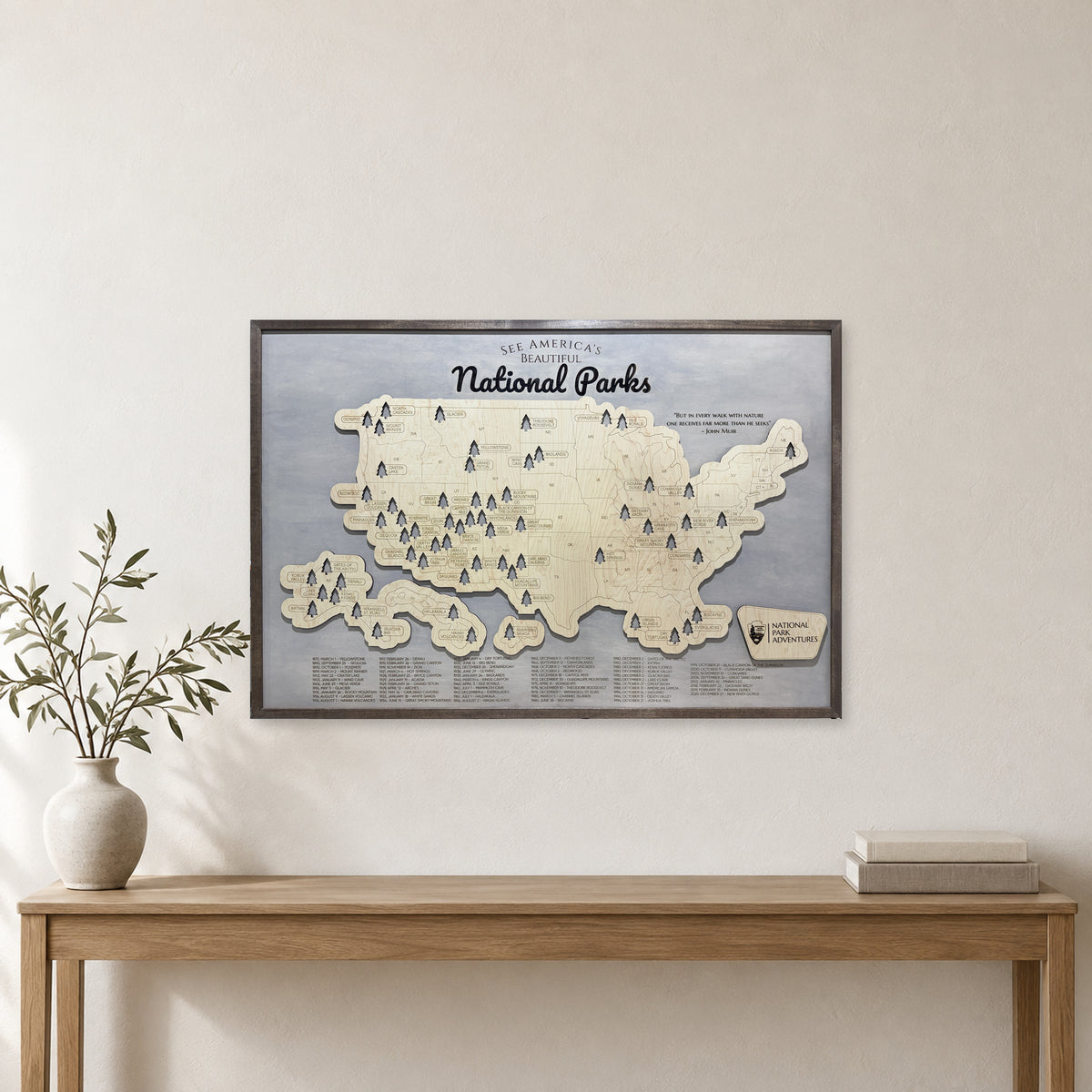 National Park Travel Map — Single layer — room mockup