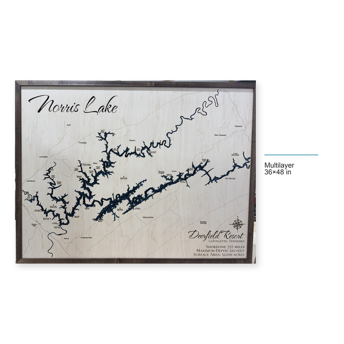 Norris Lake, TN, Wood Map — Multilayer — style-labeled photo