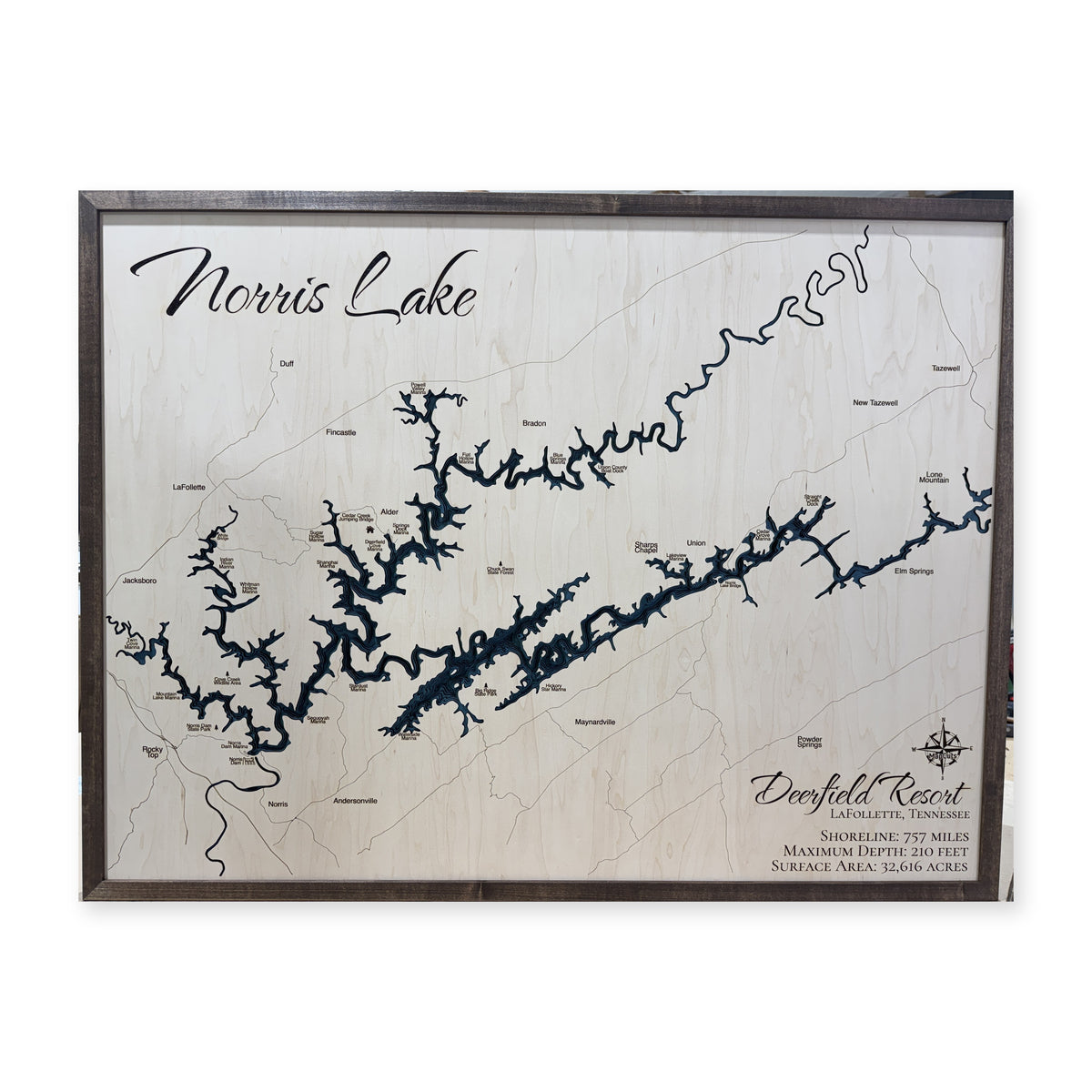 Norris Lake, TN, Wood Map — Multilayer — plain-background photo