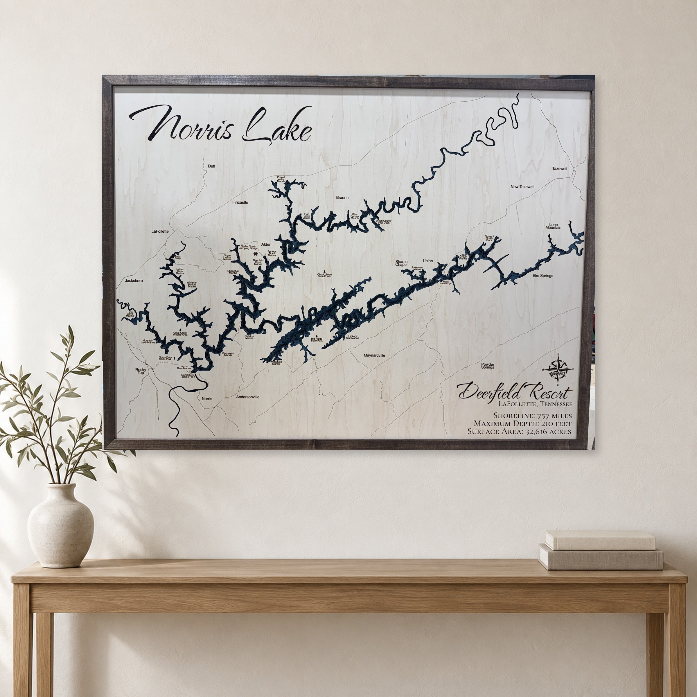 Norris Lake, TN | Custom 3D Wooden Lake Map Wall Decor & Holiday