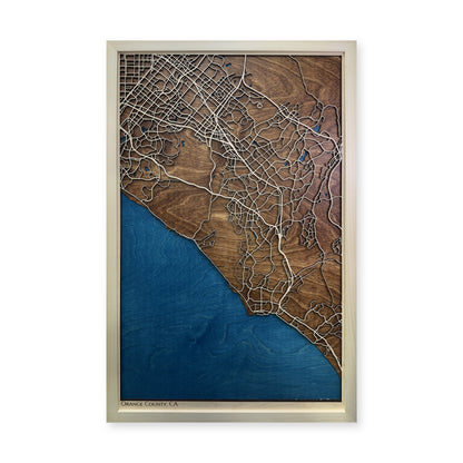 Orange County, California Wood Map — Multilayer — plain-background photo