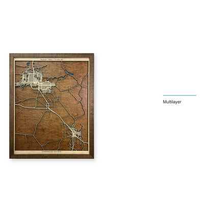 Phoenix, Mesa and Tucson, Arizona Wood Map — Multilayer — style-labeled photo