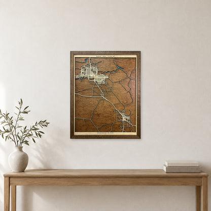 Phoenix, Mesa and Tucson, Arizona Wood Map — Multilayer — room mockup