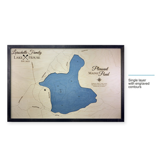 Pleasant Pond, Caratunk, Maine Wood Map — Single layer with engraved contours — style-labeled photo