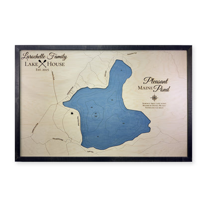 Pleasant Pond, Caratunk, Maine Wood Map — Single layer with engraved contours — plain-background photo