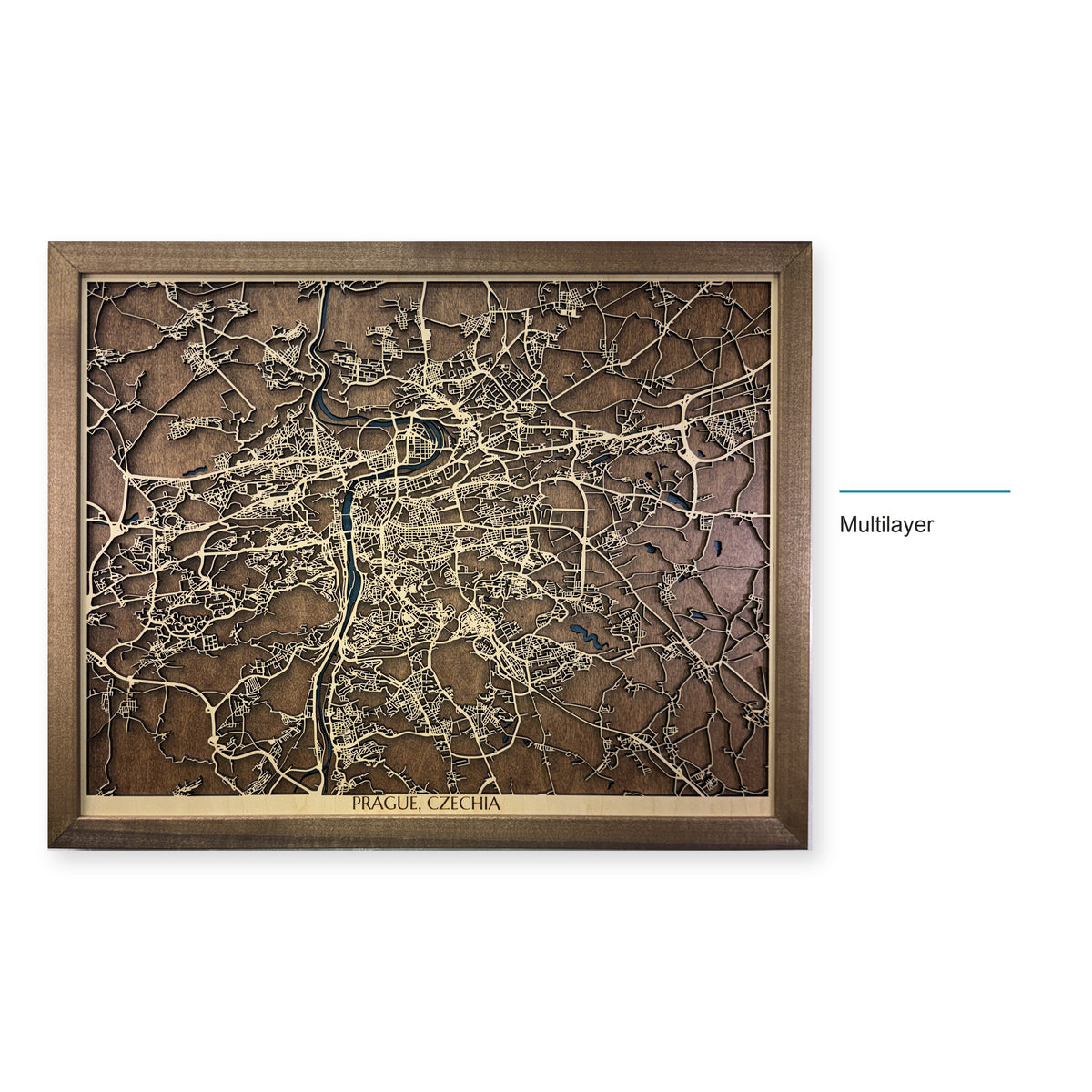 Prague, Czechia Wood Map — Multilayer — style-labeled photo