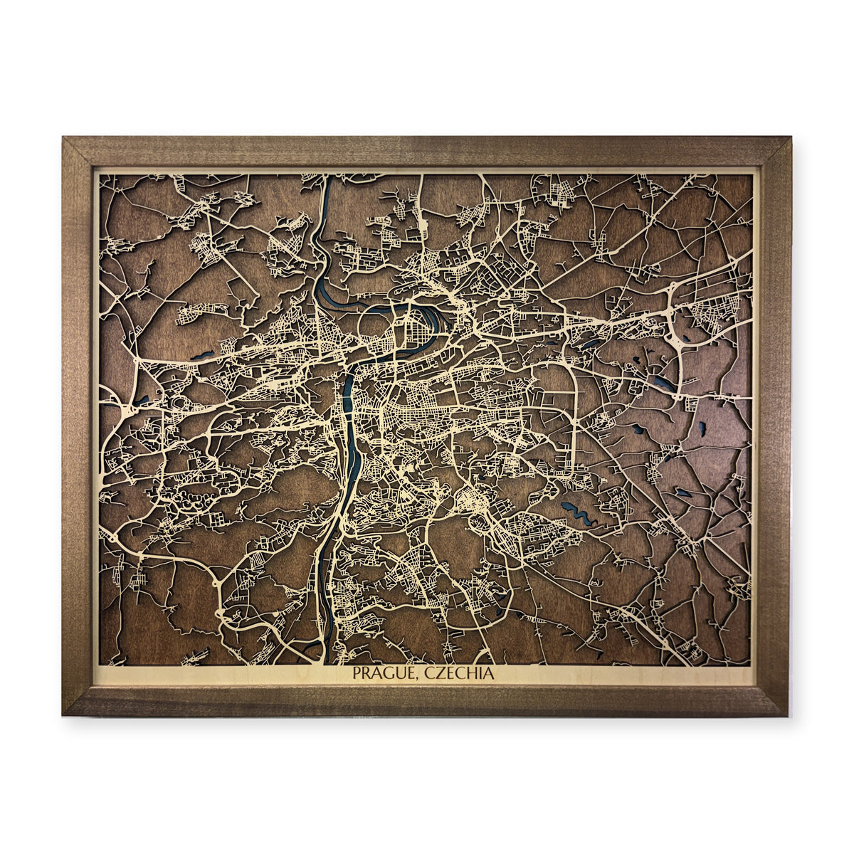 Prague, Czechia Wood Map — Multilayer — plain-background photo