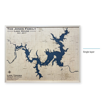Lake Texoma, Oklahoma & Texas Wood Map — Single layer — style-labeled photo