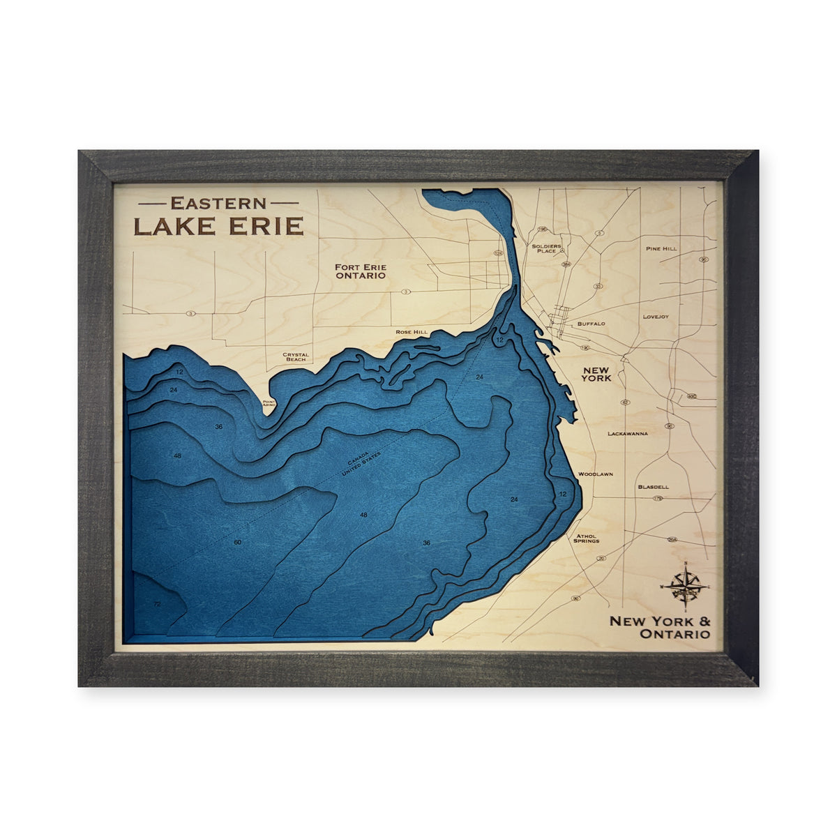 Lake Erie Wood Map — Multilayer — plain-background photo