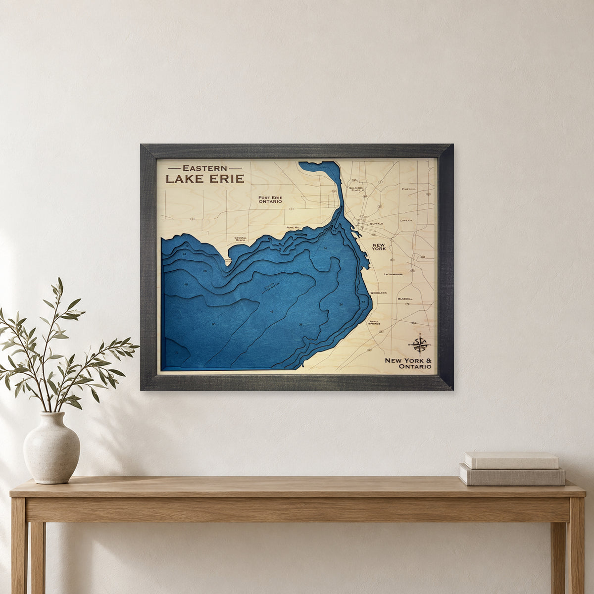 Lake Erie Wood Map — Multilayer — room mockup