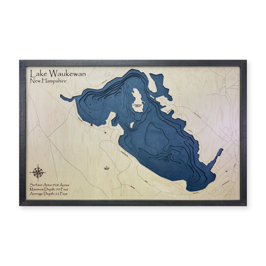 Lake Waukewan, New Hampshire Wood Map — Multilayer — plain-background photo