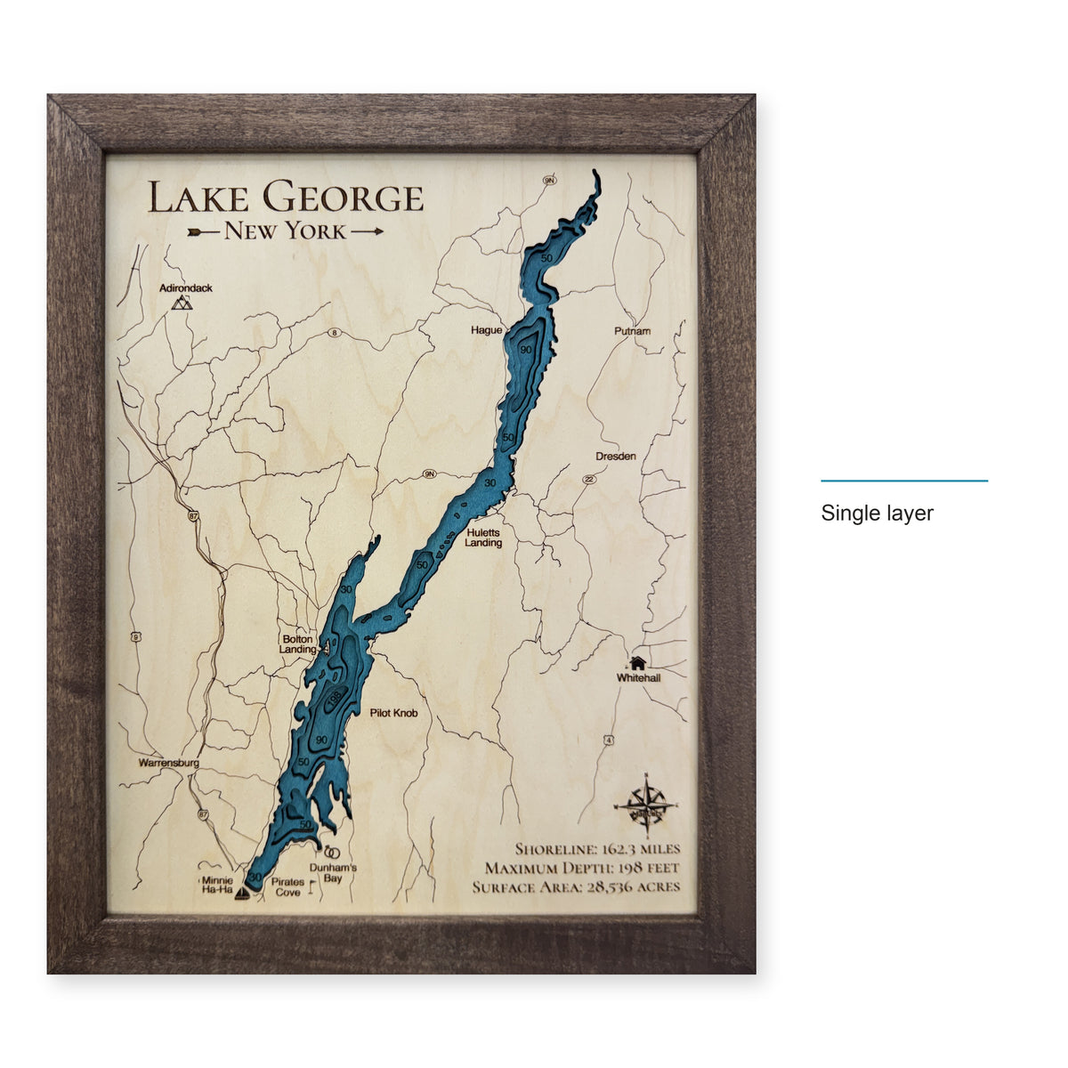 Lake George, New York, Wood Map — Single layer — style-labeled photo