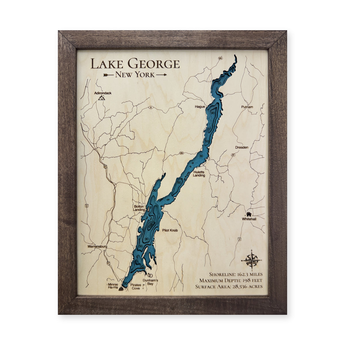 Lake George, New York, Wood Map — Single layer — plain-background photo