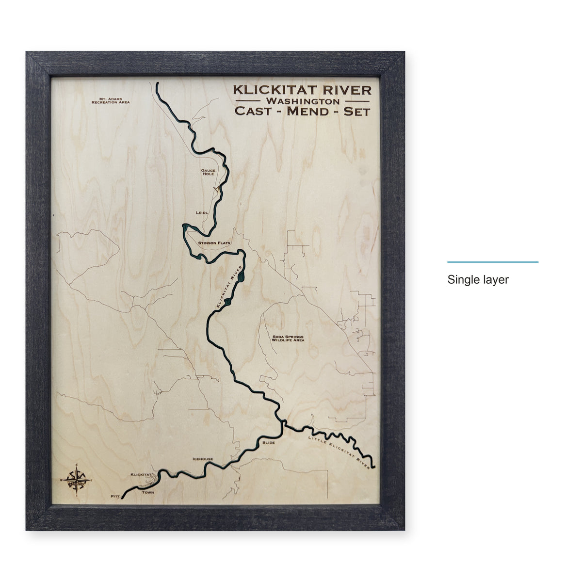 Klickitat River, Washington Wood Map — Single layer — style-labeled photo