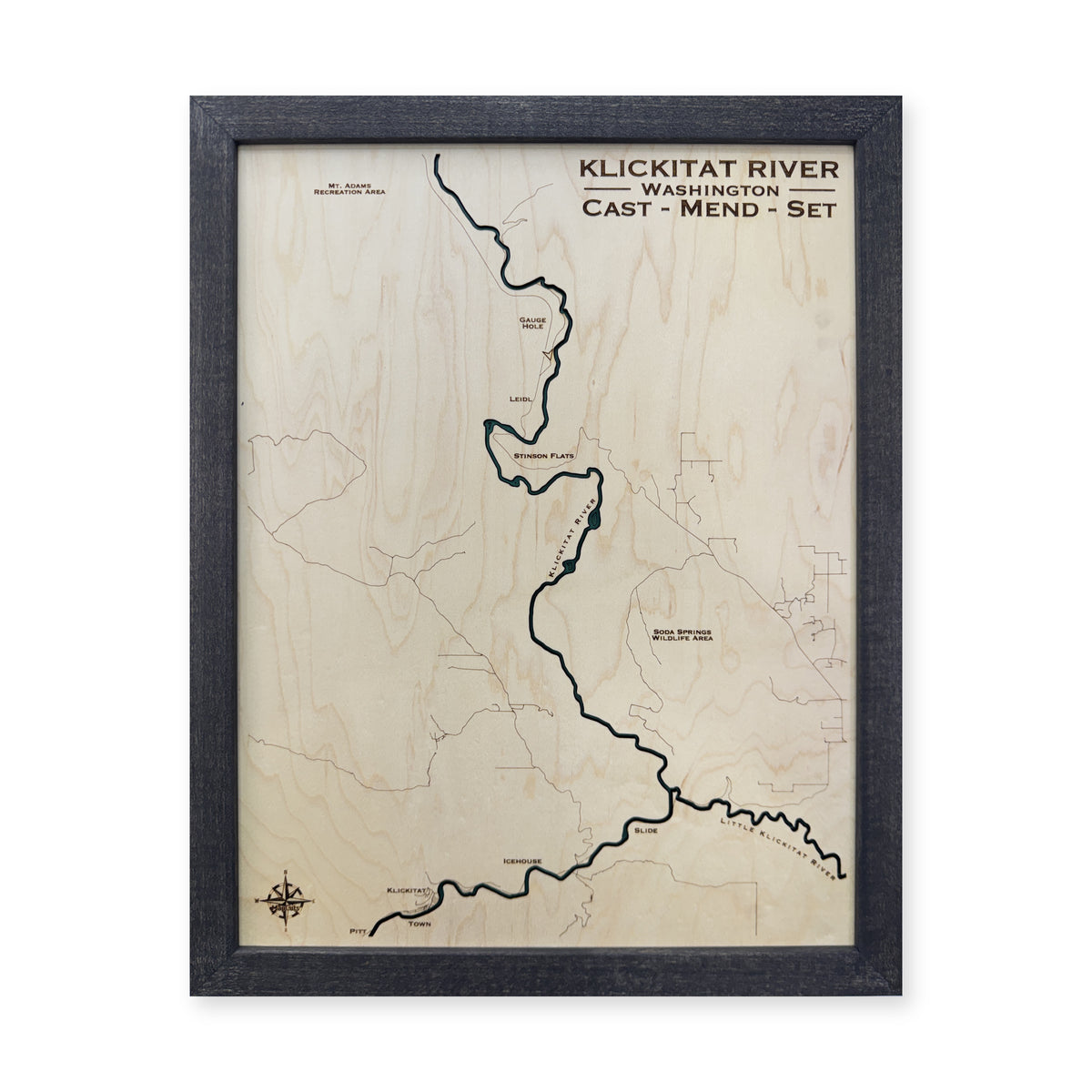 Klickitat River, Washington Wood Map — Single layer — plain-background photo